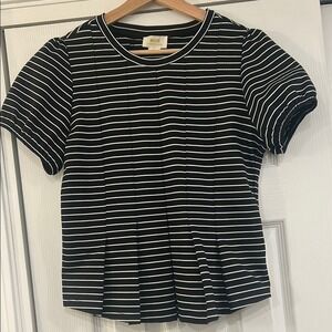 Maeve Anthropologie Black &‎ White Striped Corset Peplum